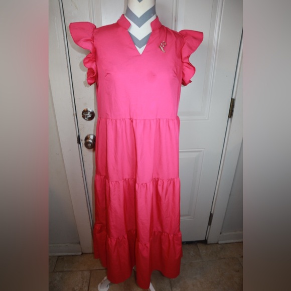 SHEIN hot pink tiered maxi sleeveless dress SIZE 4 - Picture 1 of 4